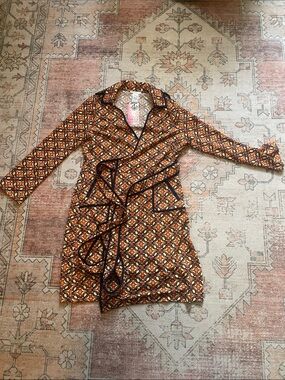 Esley Orange Brown Geometric Wrap Dress